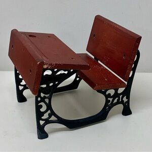 Vintage Solid Cast Iron Wood Miniature Victorian Style Old Fashioned School Desk